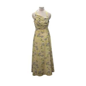 NWT HERE COMES THE SUN Adelina Asymmetric Halter Lemon Maxi Dress XS Summer NEW